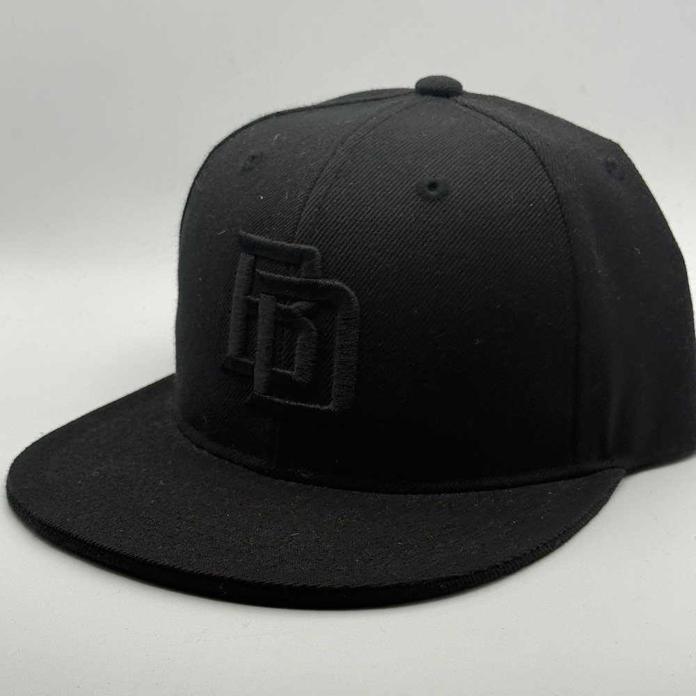 KB Ethos BD Monogram Black Flat Brim Fitted Hat Size 7 5/8
